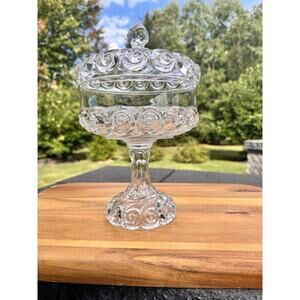 EAPG George Duncan & Son Clear Snail pattern pedestal Lidded compote 12” H